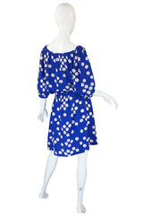 1970s Ted Lapidus Blue Silk Dot Dress