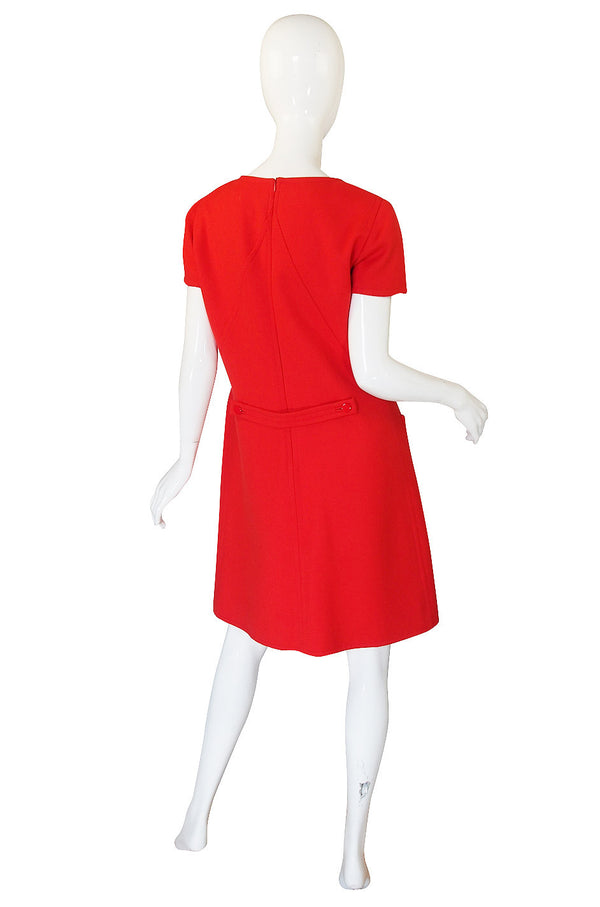 1980s Red Seamed Courreges Shift Dress