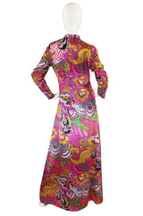 1960s Mr Blackwell Custom PInk Print Maxi Dress