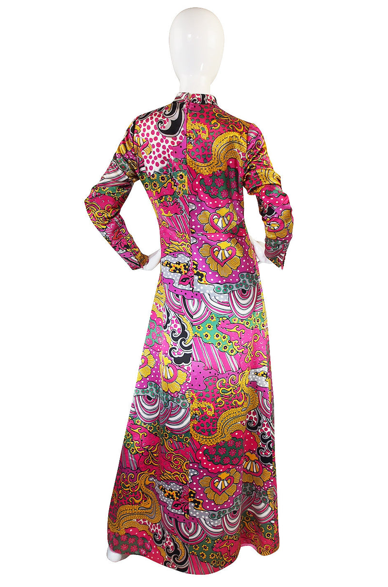 1960s Mr Blackwell Custom PInk Print Maxi Dress