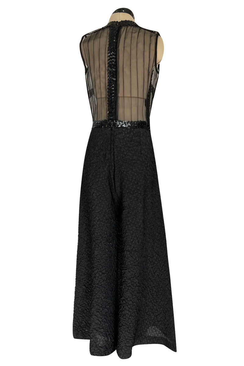 Amazing 1960s Jean Varon Sheer Sequin Bodice Jumpsuit w Wide Textured Pants