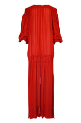 1970s Yves Saint Laurent Red Gauze Multi Length Caftan Dress