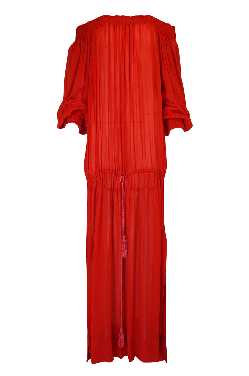 1970s Yves Saint Laurent Red Gauze Multi Length Caftan Dress