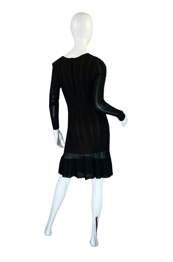 2008 Azzedine Alaia Black & Nude Open Weave Knit Dress