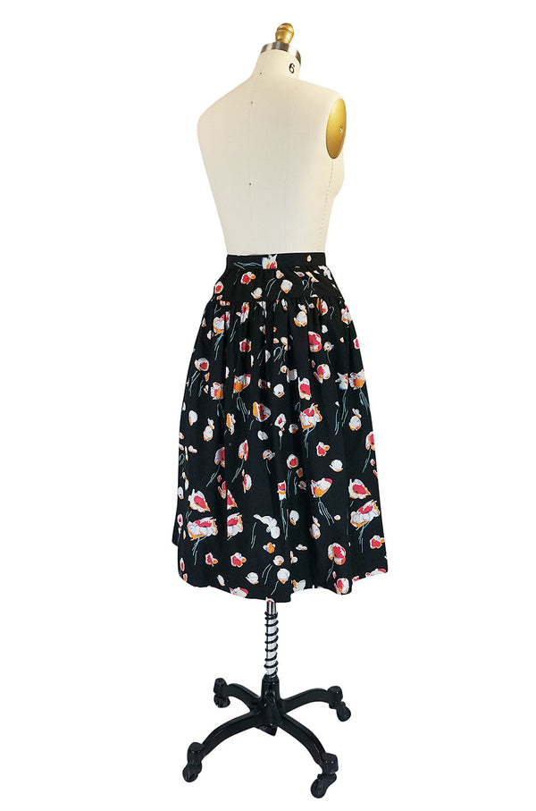 1970s Yves Saint Laurent Floral Printed Full Cotton Skirt