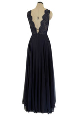 Romantic Early 2000s John Anthony Couture Blue Lace & Multi Layer Silk Chiffon Dress