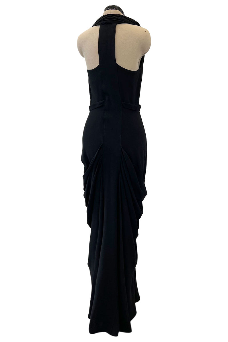 Avant Garde 1930s Black Moss Crepe Draped Halter Back Dress w Sequin D Shrimpton Couture Avant Garde 1930s Black Moss Crepe Draped Halter Back Dress w Sequin D Shrimpton Couture