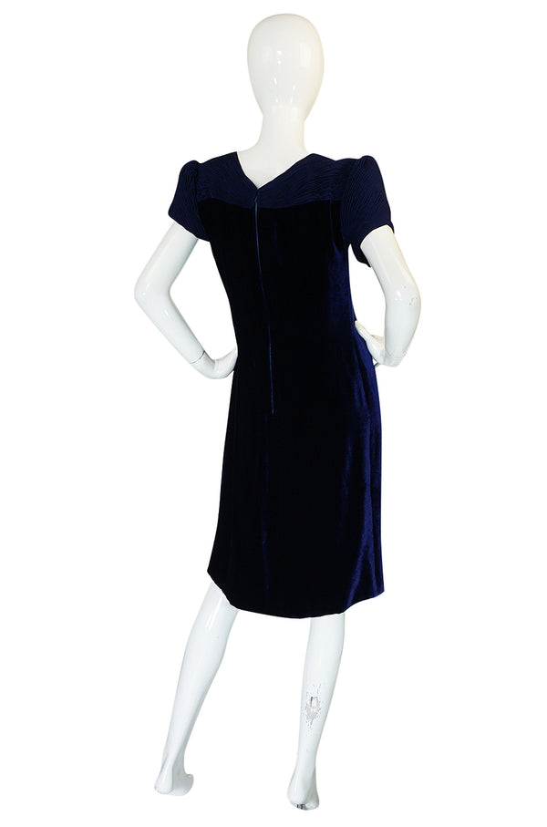 1980s Valentino Haute Couture Blue Silk Velvet Shift Dress