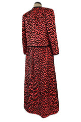Documented Fall 1981 Chanel Red Metallic Silk Skirt & Jacket Set w Hand Applied Chenille Cording Detail