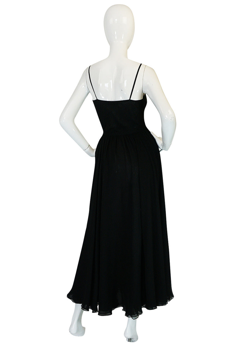 Wonderful c1974 Halston Black Bias Cut Silk Chiffon Dress