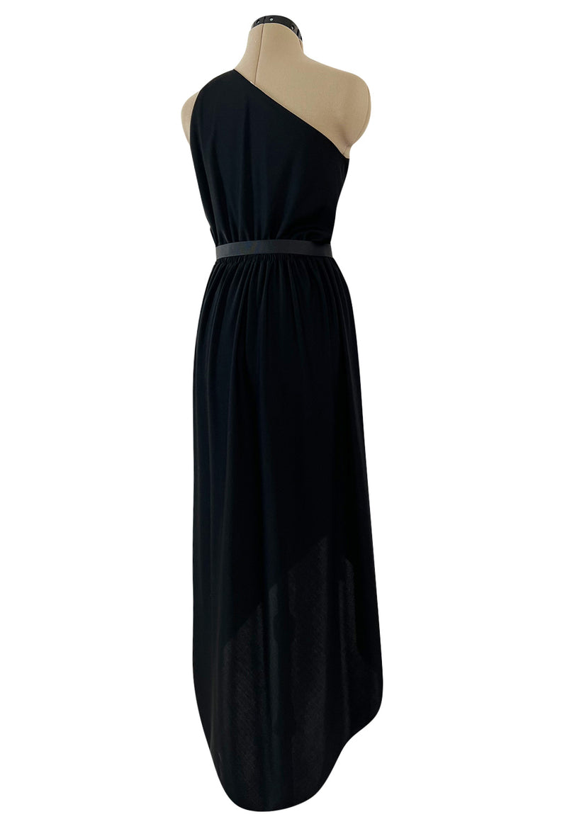 Easy to Wear 1970s Halston Black Jersey One Shoulder High Low Dress
