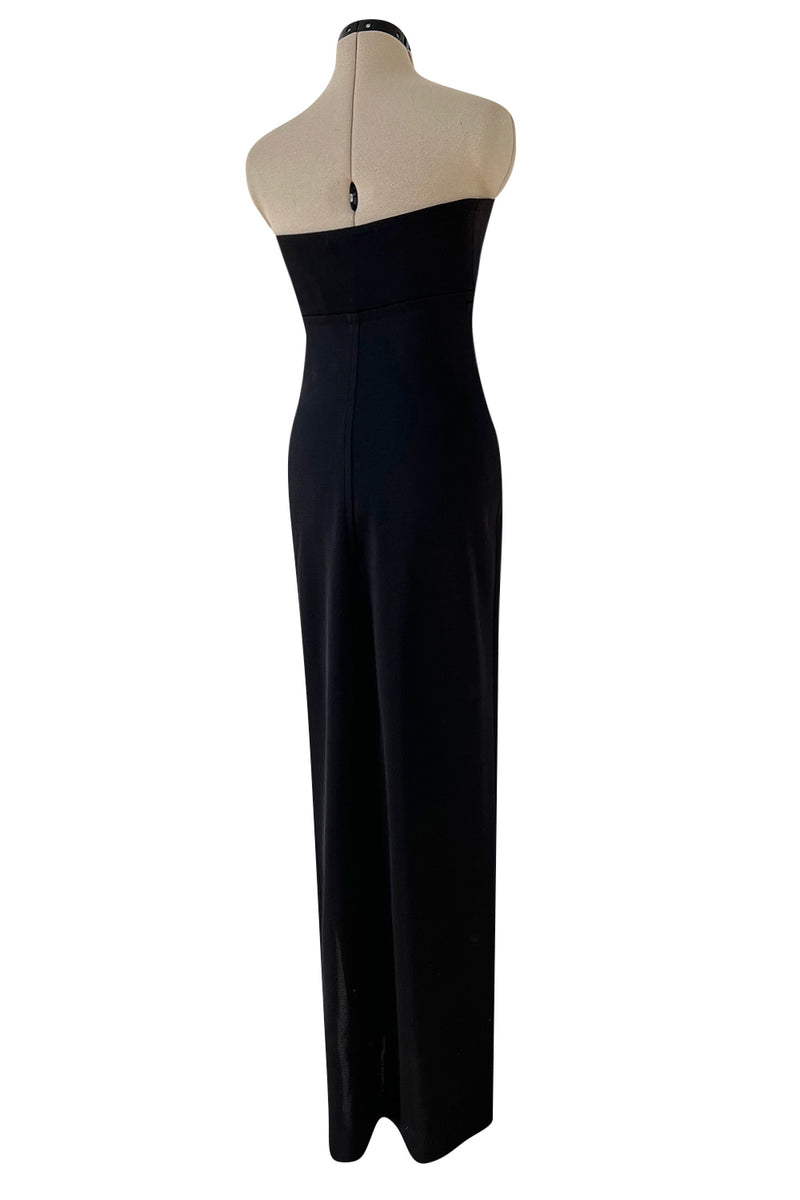 1990s Yves Saint Laurent Black Stretch Jersey Strapless Dress w Original Hang Tag