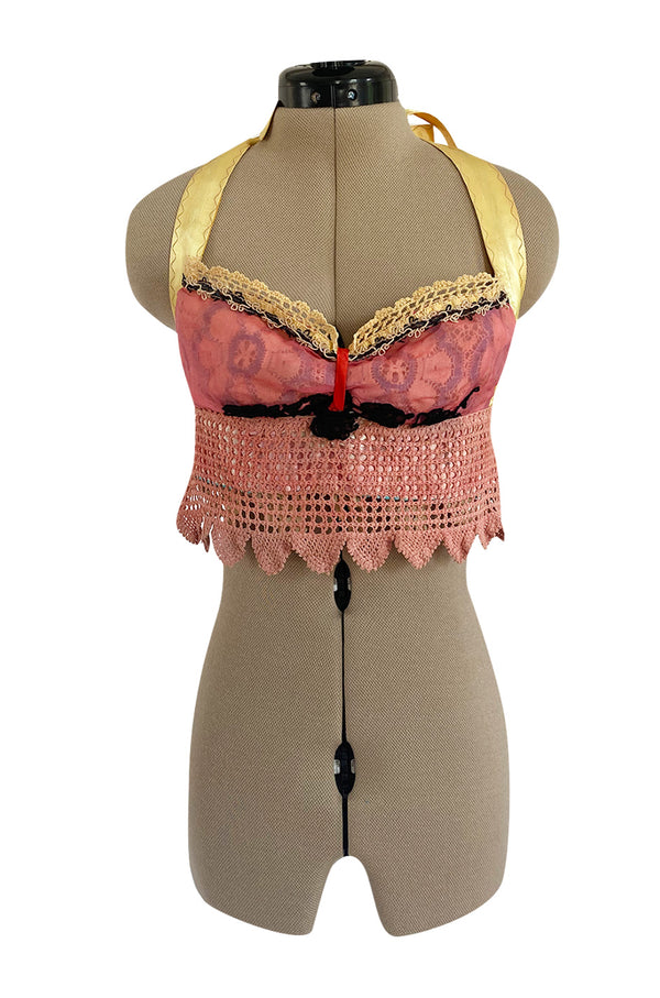 1960s Handmade Crocheted Halter Top that is Reversible from Pink to Blue
