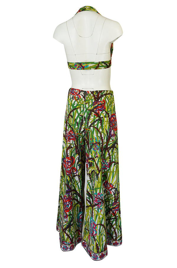 1960s Pucci Rare Printed Cotton Halter Top & Wide Leg Pant Set