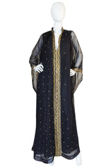 1960s Silk Chiffon & Gold Thread and Sequin Caftan