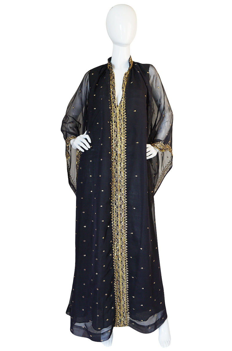 1960s Silk Chiffon & Gold Thread and Sequin Caftan