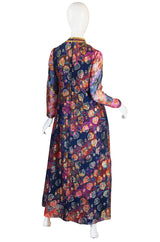 1960s Blue Metallic Organza B Cohen Maxi Dress