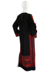 1960s Bright Rudy Thread Hand Embroidered Black Caftan