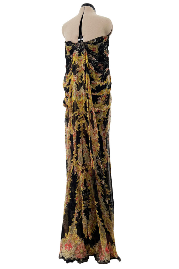 Stunning Spring 2010 Alexander McQueen Intricately Printed Strapless Bias Cut Dress