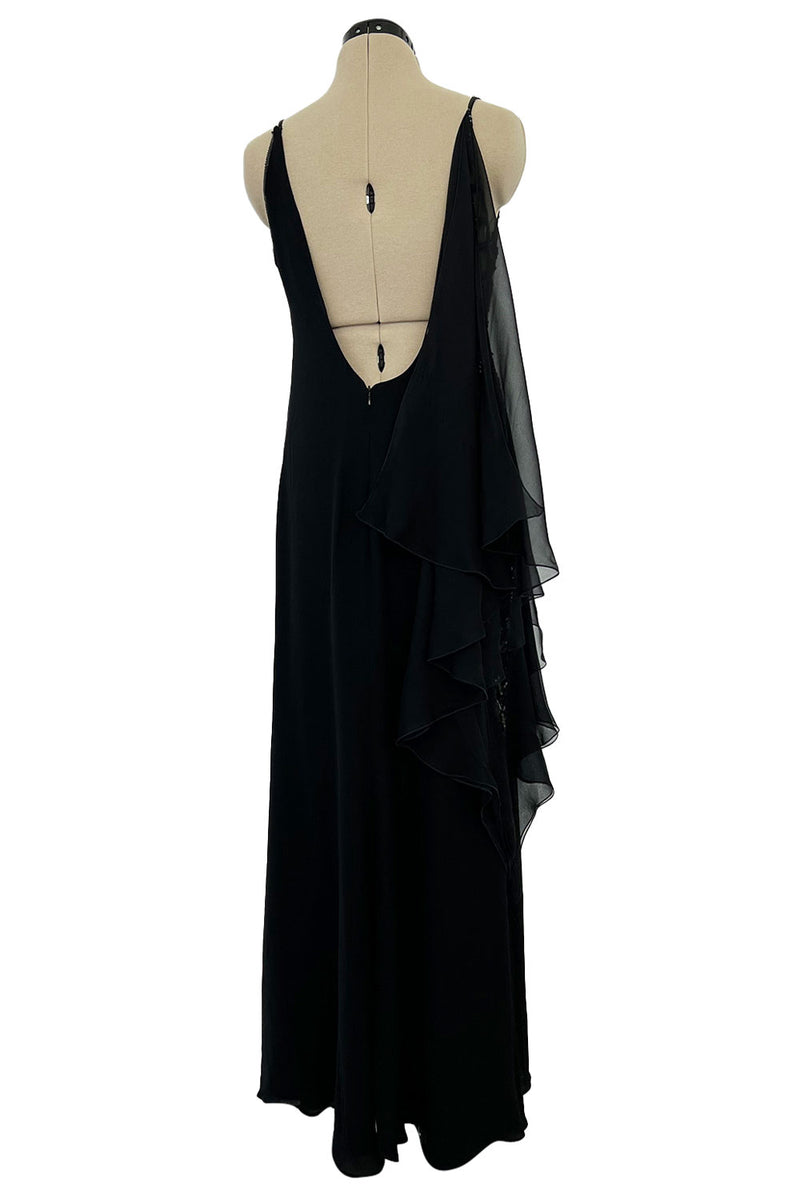 Spring 2000 Valentino Black Silk Dress w Shocking Sequin & Net Side Panel
