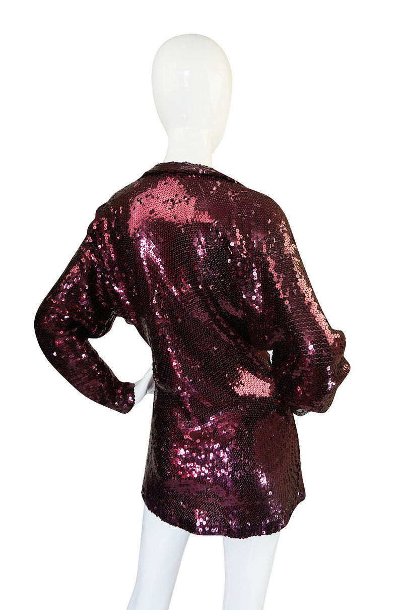 1970s Halston Burgundy Sequin Tunic or Mini Dress