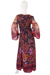 1960s Gorgeous Silk Voile Print Maxi Dress