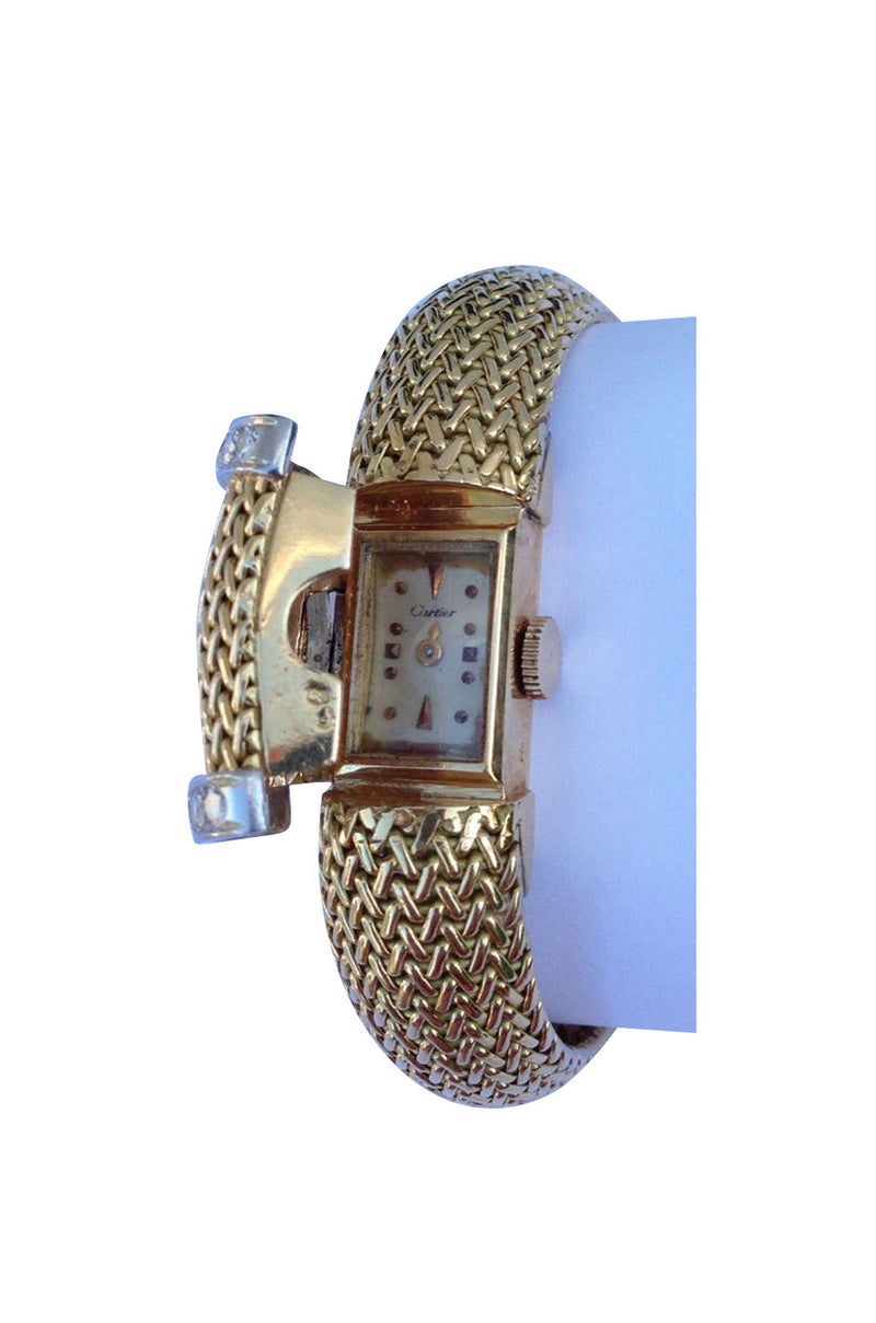 1950s Cartier Lady's Gold & Diamond Bracelet Watch