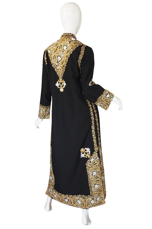 1970s Embroidered Gold & Black Caftan