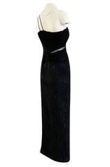 1970s James Galanos Couture Textured Puff Silk One Shoulder Dress w Transparent Lace Inset