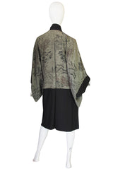 1950s Scenery Print & Black Silk Kimono