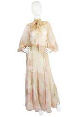 S/S 1974 Christian Dior by Marc Bohan Haute Couture Palm Print Silk Plunge Dress