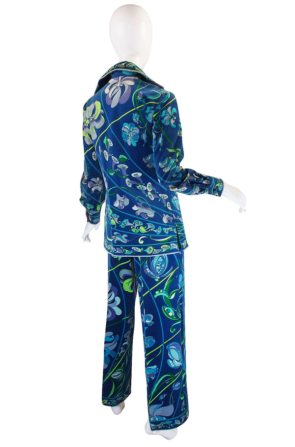 Rare 1960s Emilio Pucci Blue Print Velvet Suit