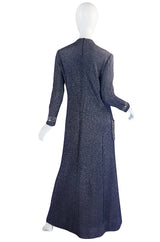 1970s Pauline Trigere Blue Lurex & Rhinestone Dress
