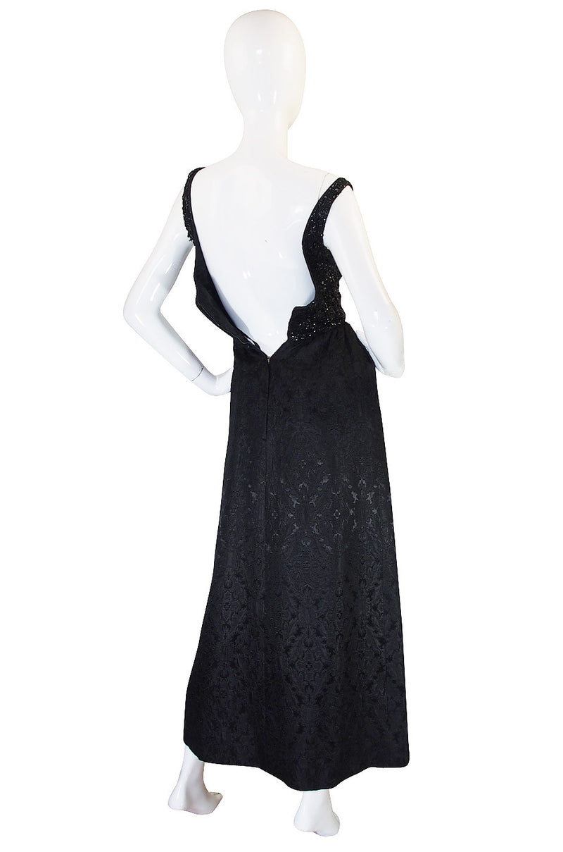 1960s Nathan Strong Black Silk Beaded Gown