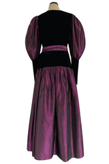 Fall 1982 Yves Saint Laurent Iridescent Purple Silk Taffeta Gigot Sleeve Dress