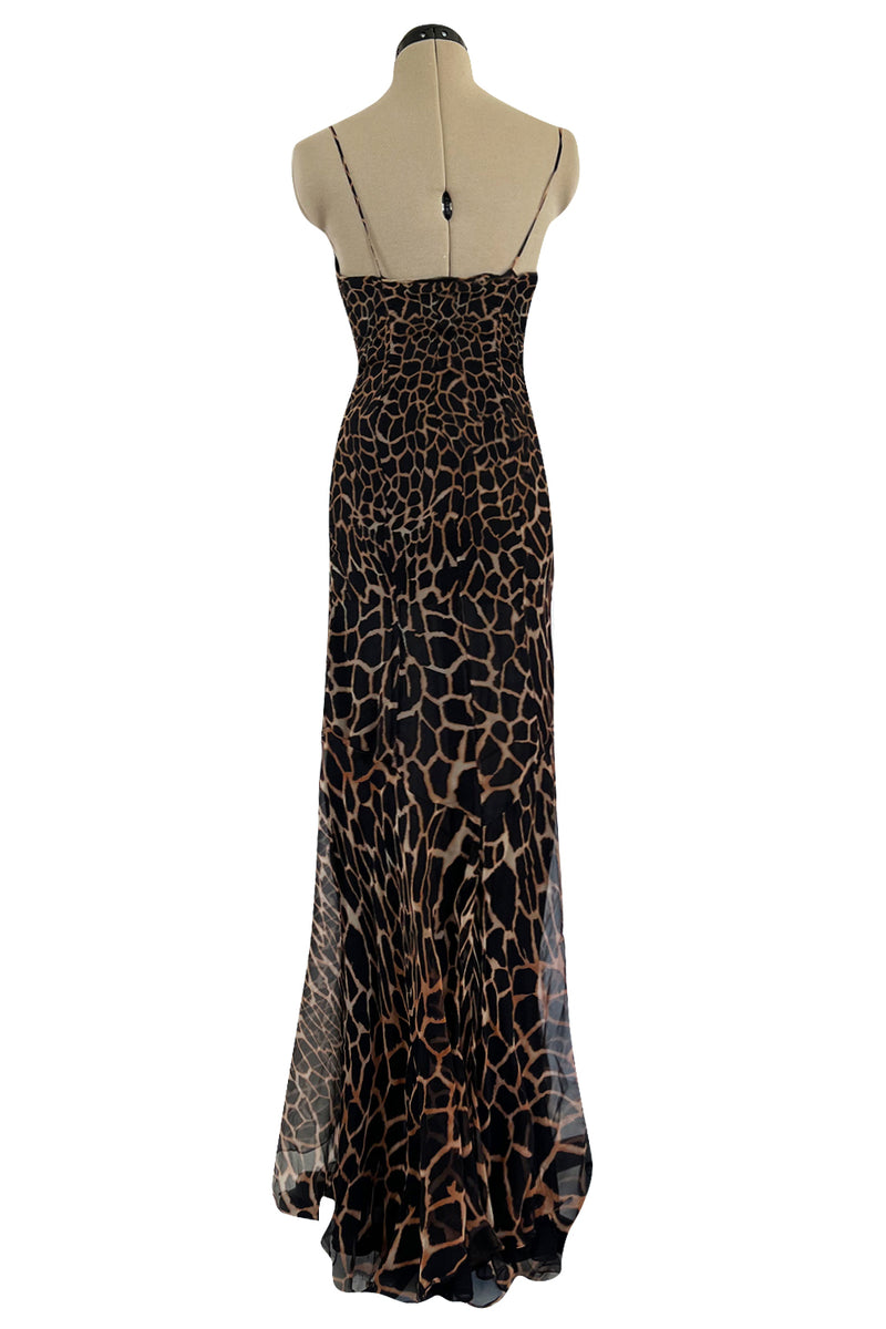 Recent Roberto Cavalli Bias Cut Leopard Print Chiffon Full Length Halter Dress