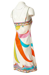 1960s Emilio Pucci Curving Pattern Pastel Printed Crisp Cotton Sun Dress