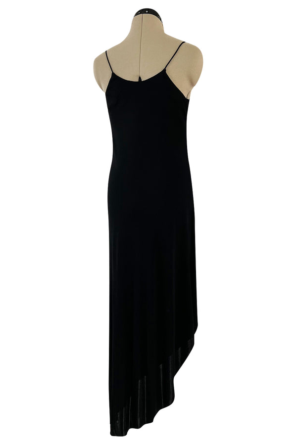 Late 1970s Stephen Burrows Hand Beaded Asymmetrical Hem Jersey Dress