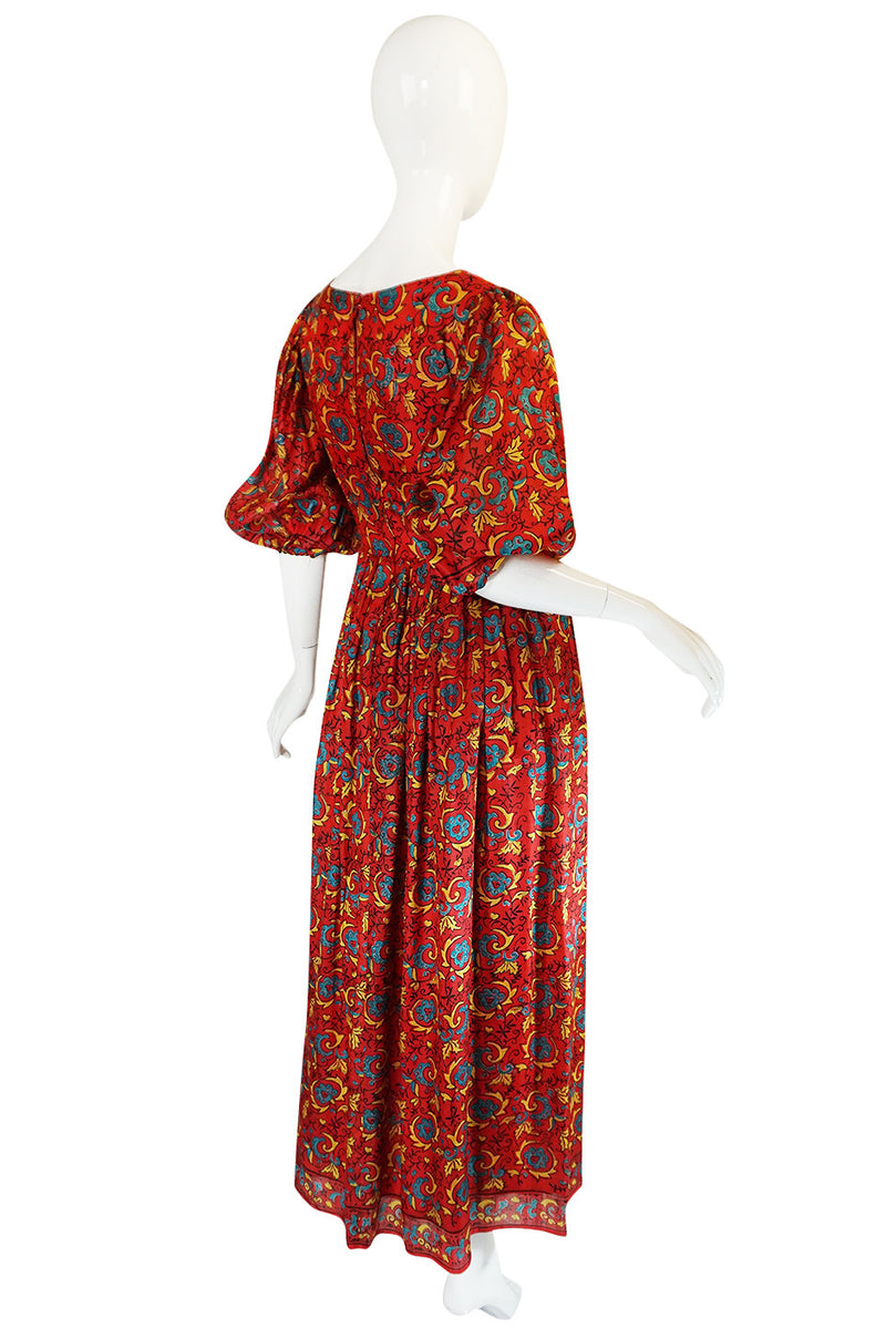 1960s Thai Silk Print Full Length Dress