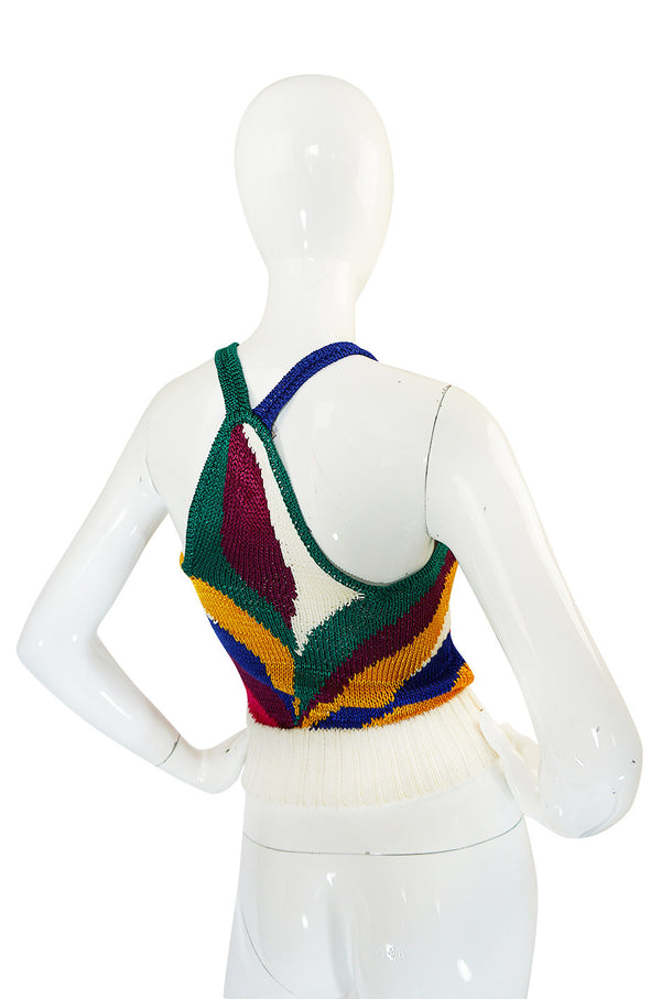 1970s Krizia Multi Color Racer Back Sweater Top