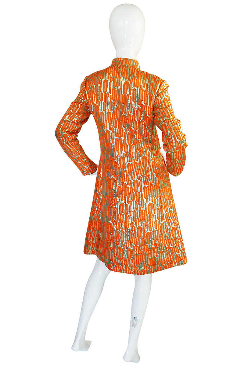 1960s Orange & Gold Metallic Silk Brocade Larry Aldrich