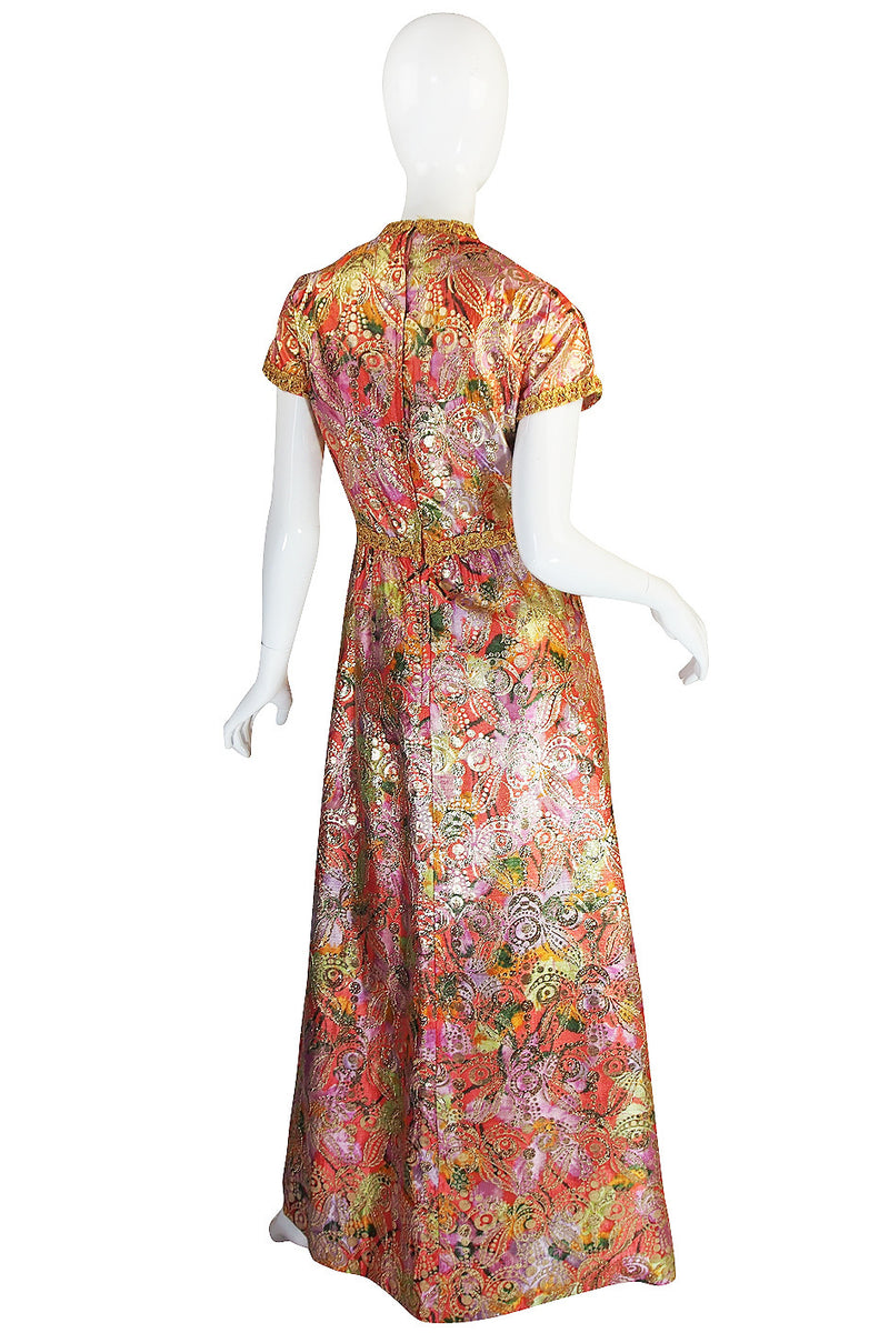 1960s Metallic Coral and Gold Maxi Dress