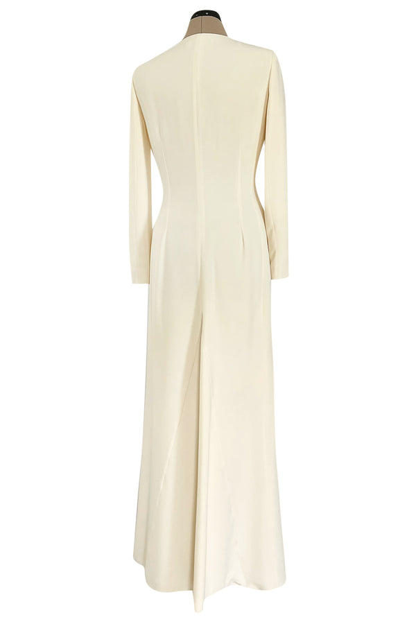 Minimalist Fall 2005 Christian Dior by John Galliano Sleek Ivory Silk Dress w Front Buttons