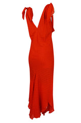 Late 1970s-1980s  Janice Wainwright Red Dotted Silk Bias Cut Dress