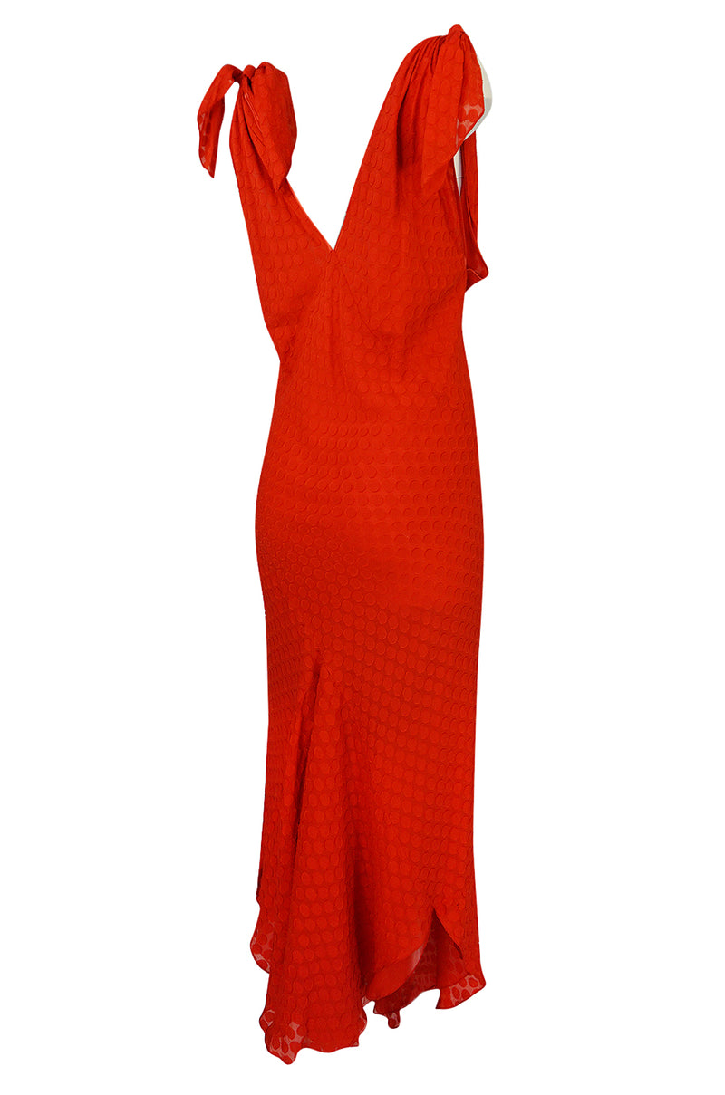 Late 1970s-1980s Janice Wainwright Red Dotted Silk Bias Cut Dress ...
