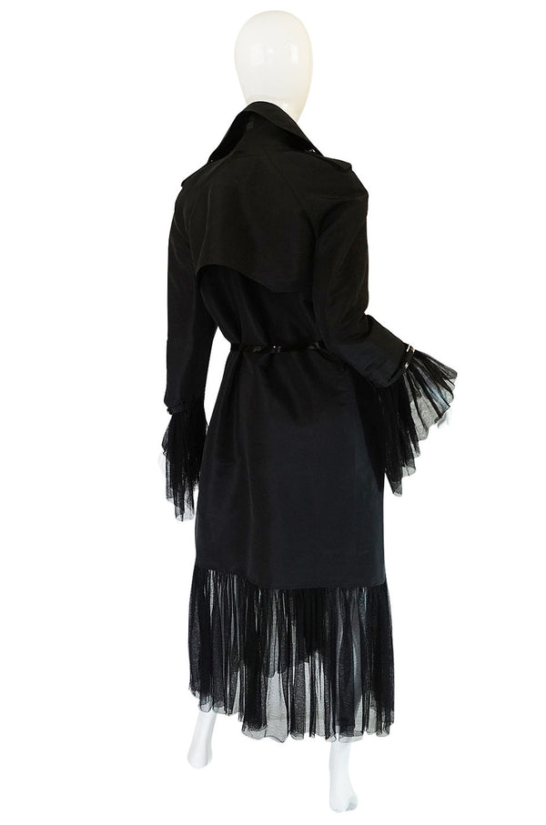 2006A Chanel Black Silk Tulle Edged Trench Coat
