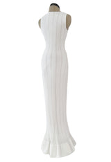 Mid 2000s Azzedine Alaia Supermodel Length White Knit w Nude Underlay Illusion Dress