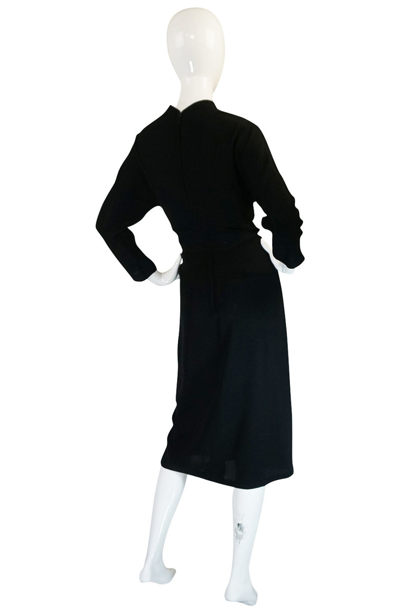 1950s Dorothy O'Hara Draped Front Black Crepe Dress