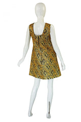 1960s Metallic Gold Brocade Sculpted Mini Dress