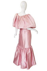 1980s Caped Pink Silk Oscar De La Renta Gown